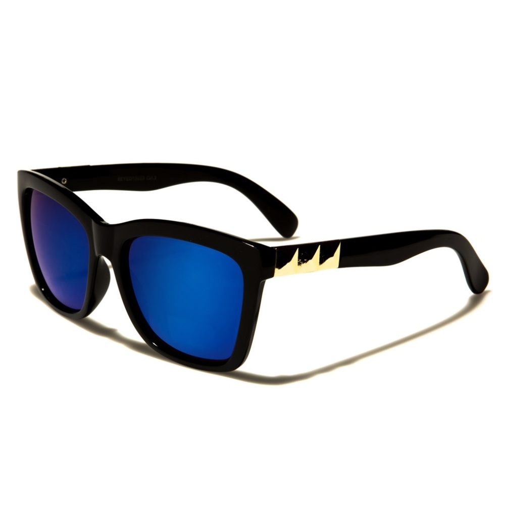 Mirrored Square Sunglasses Blue Gold Studs